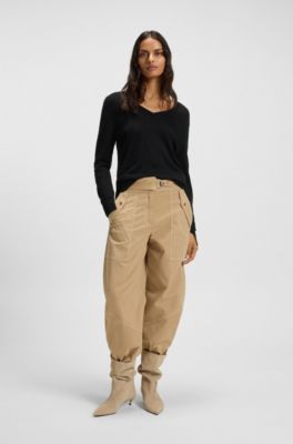V-neck sweater with openwork stitching, Black