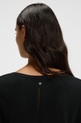 V-neck sweater with openwork stitching, Black