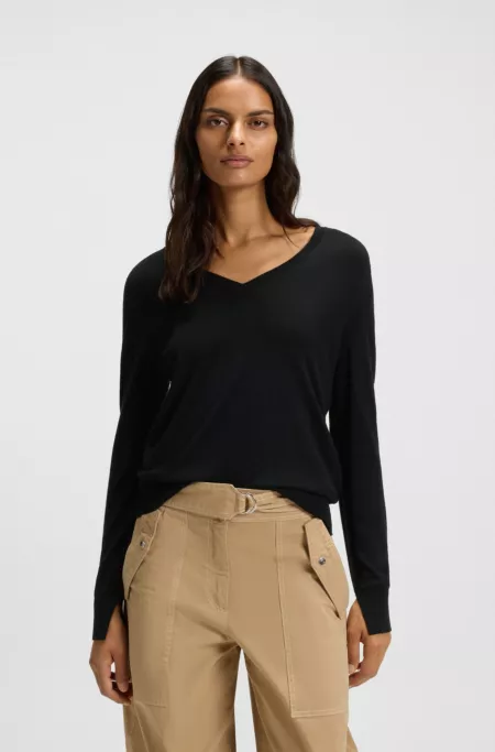 V-neck sweater with openwork stitching