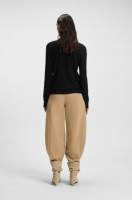 V-neck sweater with openwork stitching, Black