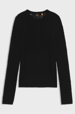 Fine-gauge sweater with knitted structure, Black