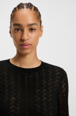 Fine-gauge sweater with knitted structure, Black