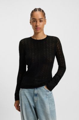 Fine-gauge sweater with knitted structure, Black