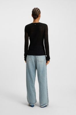 Fine-gauge sweater with knitted structure, Black