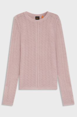 Fine-gauge sweater with knitted structure, Light Pink