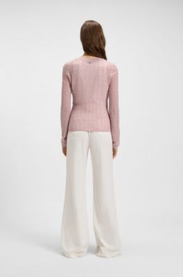 Fine-gauge sweater with knitted structure, light pink
