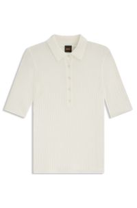 Ribbed knit polo in a virgin-wool blend, White