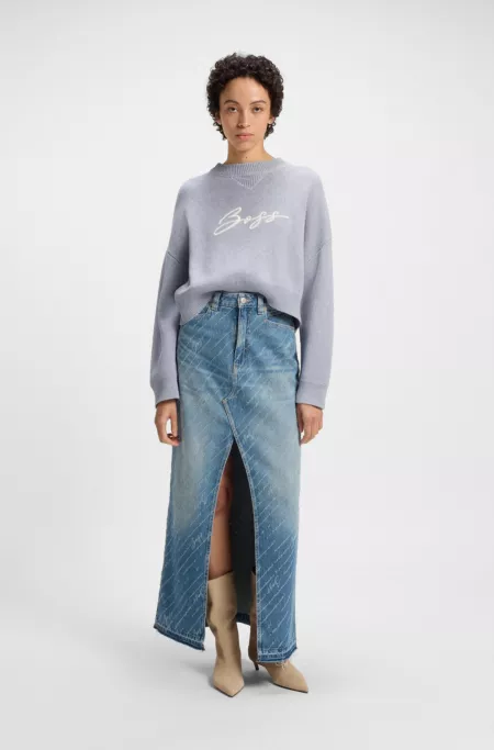 Cropped sweater in cotton with embroidered script logo