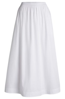 Jupe longue en popeline de coton &agrave; taille &eacute;lastique, Blanc