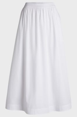 Elasticated-waist maxi skirt in cotton poplin, White