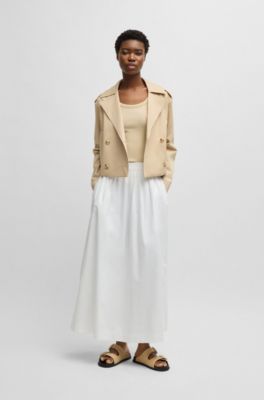 Jupe longue en popeline de coton &agrave; taille &eacute;lastique, Blanc