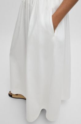 Jupe longue en popeline de coton &agrave; taille &eacute;lastique, Blanc