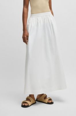 Jupe longue en popeline de coton &agrave; taille &eacute;lastique, Blanc