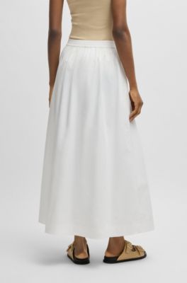 Jupe longue en popeline de coton &agrave; taille &eacute;lastique, Blanc