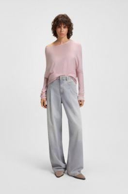 Seamless sweater with embroidered logo, light pink