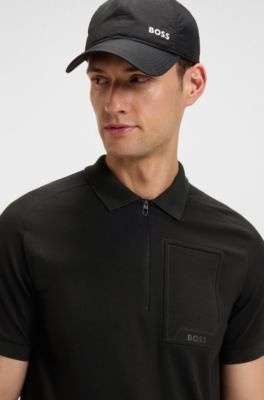 Polo con cuello con cremallera de piqu&eacute; de algod&oacute;n el&aacute;stico con absorci&oacute;n de humedad, Negro