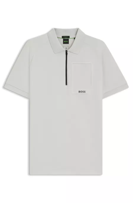Zip-neck polo shirt in moisture-wicking stretch cotton