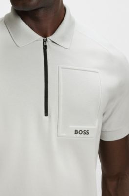 Polo met ritskraag van vochtafvoerende stretchkatoen, Lichtgrijs