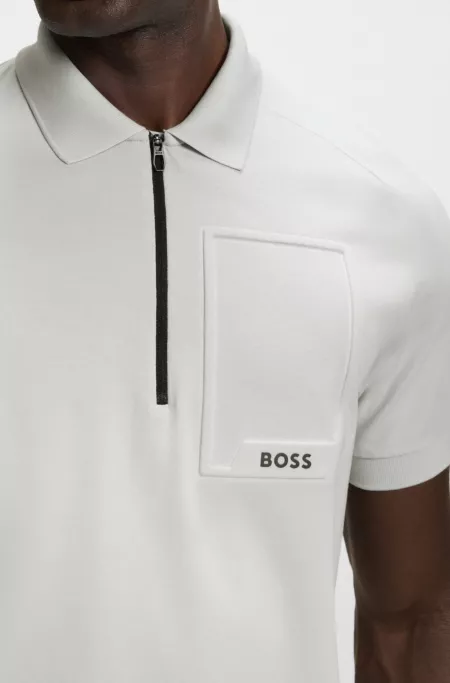 Zip-neck polo shirt in moisture-wicking stretch cotton