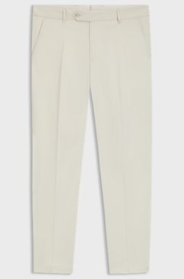 Machine-washable tapered-fit trousers in stretch fabric, Natural