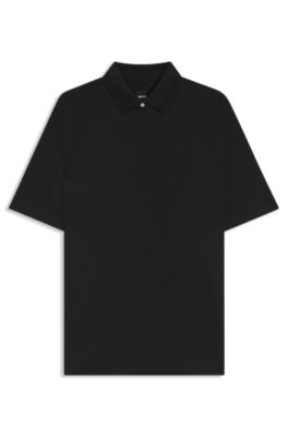 Regular-fit polo shirt with covered placket, Black