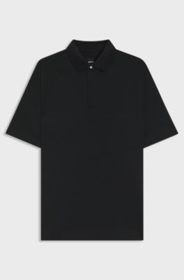 Regular-fit polo shirt with covered placket, Black