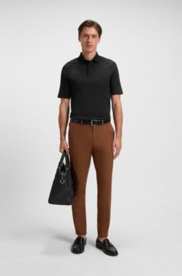 Regular-fit polo shirt with covered placket, Black