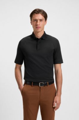 Regular-fit polo shirt with covered placket, Black