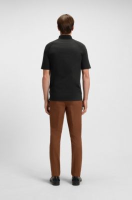 Regular-fit polo shirt with covered placket, Black