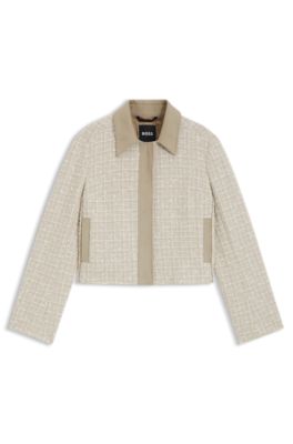 Regular-fit blazer in cotton-blend tweed, Beige Patterned