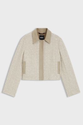 Regular-fit blazer in cotton-blend tweed, Beige Patterned