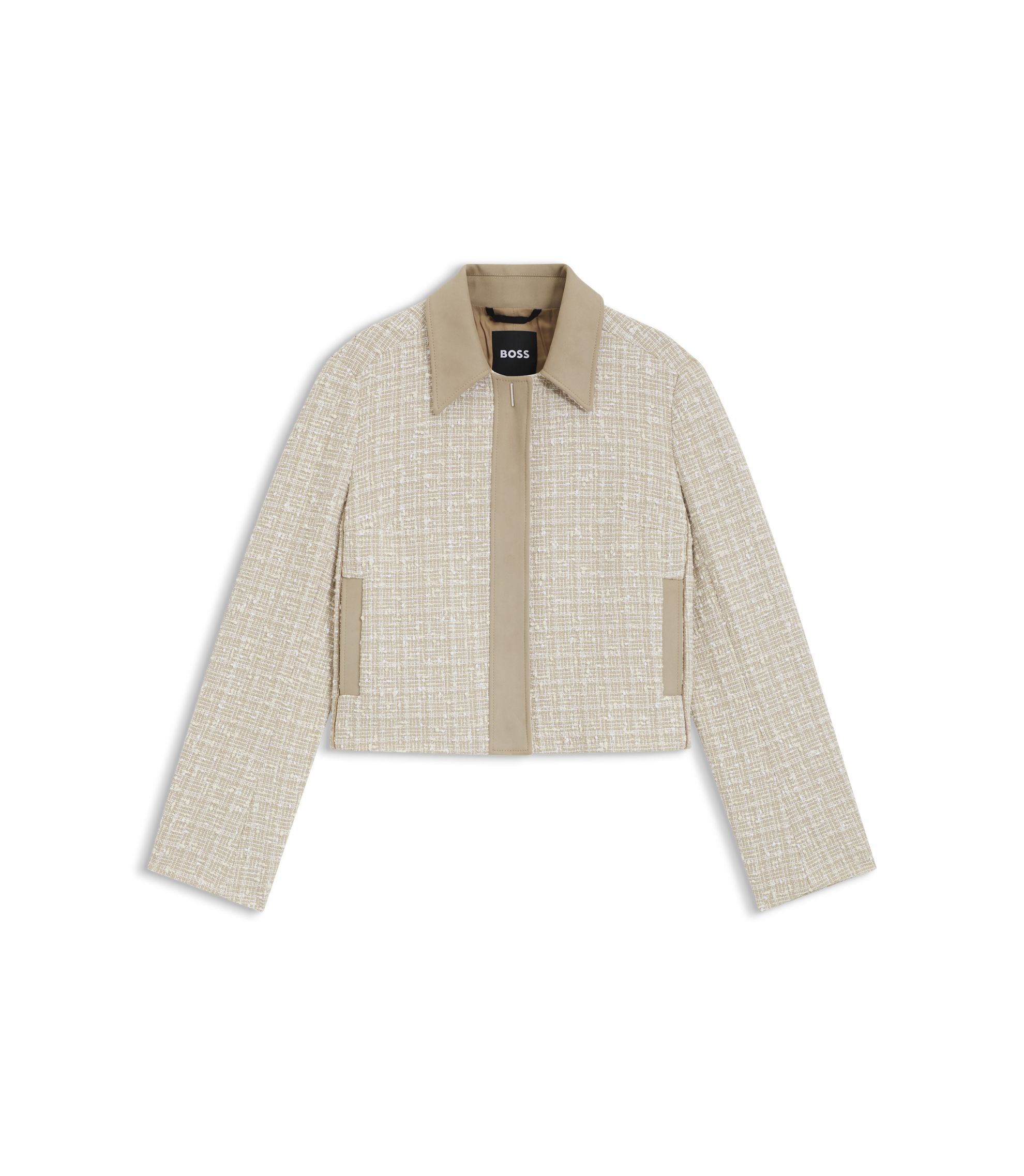 BOSS - Regular-fit blazer in cotton-blend tweed - Beige Patterned