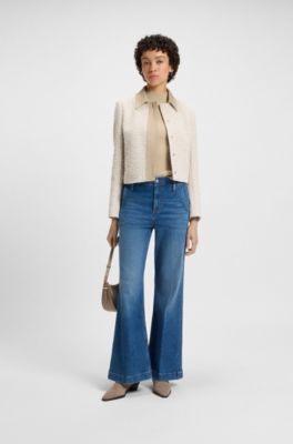 Regular-fit blazer in cotton-blend tweed, Beige Patterned