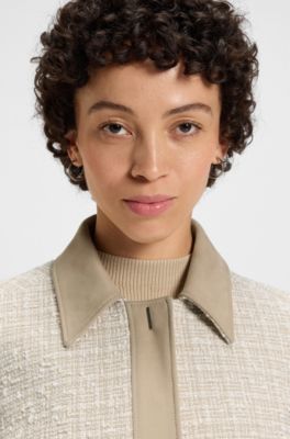 Regular-fit blazer in cotton-blend tweed, Beige Patterned