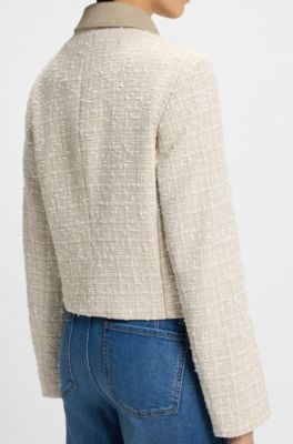 Regular-fit blazer in cotton-blend tweed, Beige Patterned