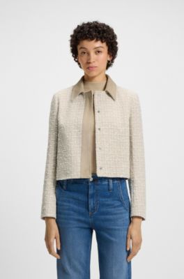 Regular-fit blazer in cotton-blend tweed, Beige Patterned