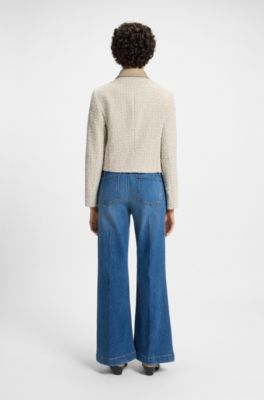 Regular-fit blazer in cotton-blend tweed, Beige Patterned