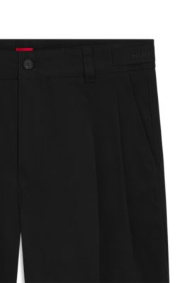 Regular-fit trousers in mercerised cotton twill, Black