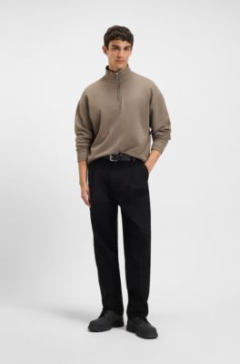 Regular-fit trousers in mercerised cotton twill, Black