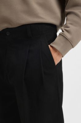 Regular-fit trousers in mercerised cotton twill, Black