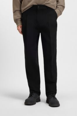 Regular-fit trousers in mercerised cotton twill, Black