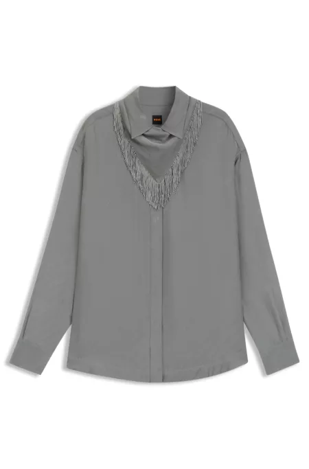 Oversized-fit blouse with logos and fringing