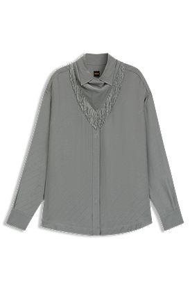 Oversized Bluse mit Logos und Fransen