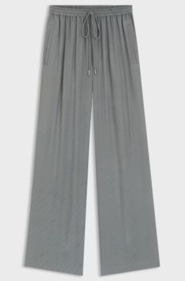 Wide-leg trousers with logo jacquard, Grey