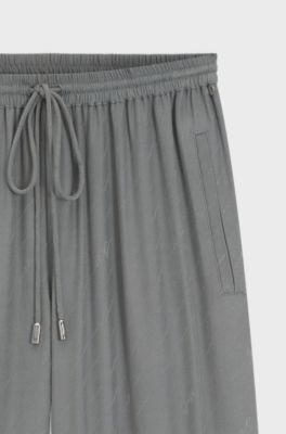 Wide-leg trousers with logo jacquard, Grey
