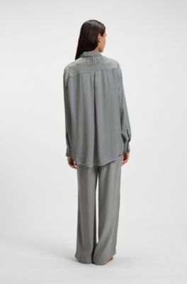 Wide-leg trousers with logo jacquard, Grey
