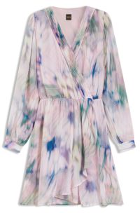 Butterfly-print wrap-style dress in crepe Georgette, Patterned