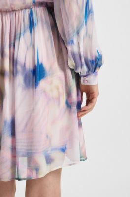 Butterfly-print wrap-style dress in crepe Georgette, Patterned