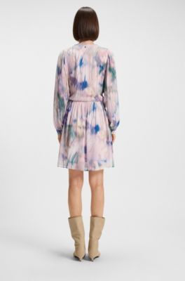 Butterfly-print wrap-style dress in crepe Georgette, Patterned