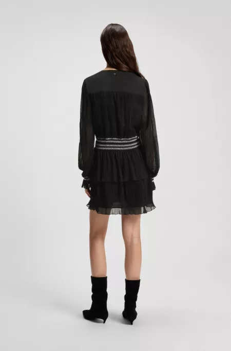 Plissé dress with smock-stitched waistband